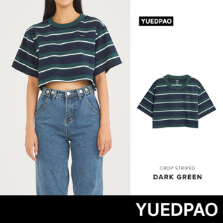 Yuedpao  ไม่ย้วย ไม่หด ไม่ต้องรีด ใส่สบาย เสื้อยืดครอปผู้หญิง CropStriped  สี Dark Green