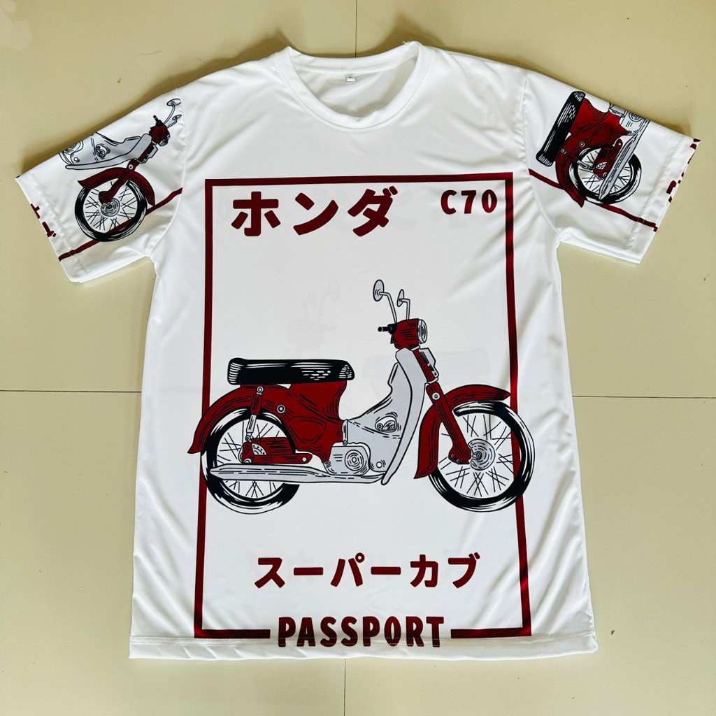 เสื้อยืดลายมอเตอร์ไซค์คลาสสิค C70 สีแดง ลายใหม่ล่าสุด