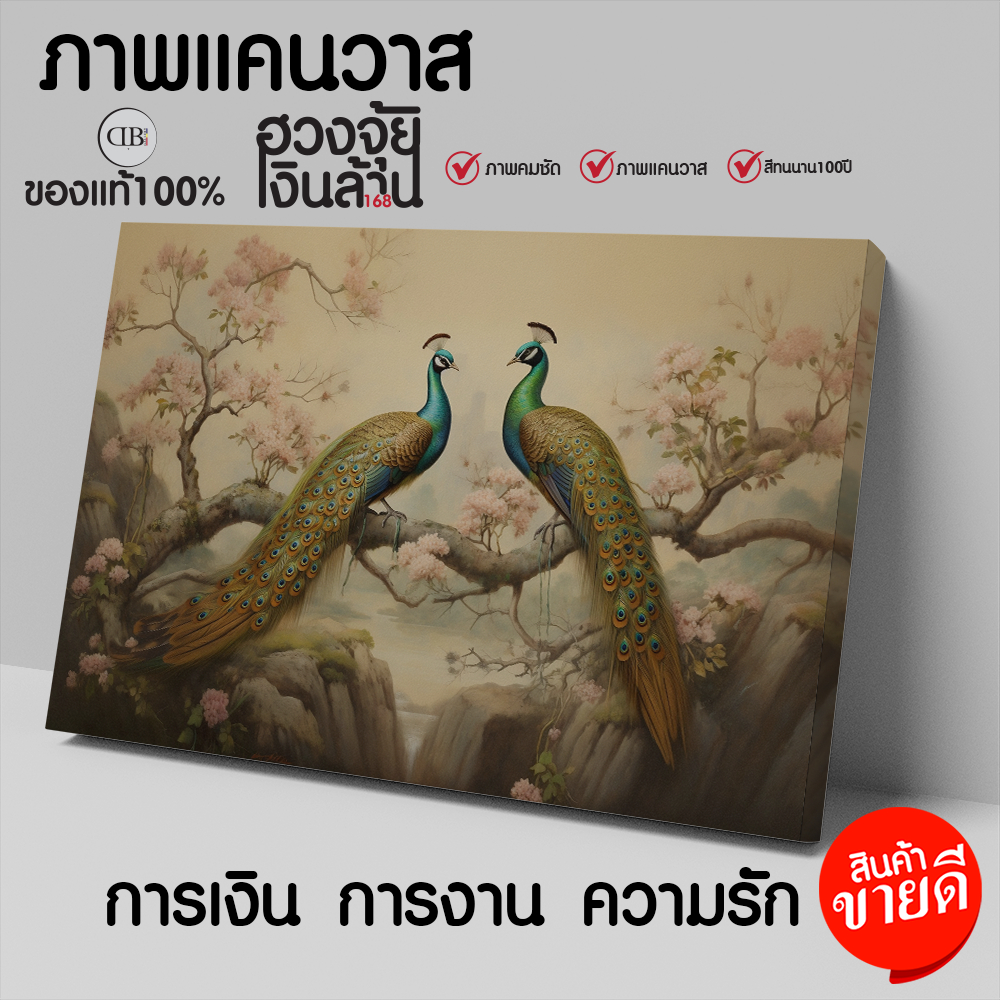 ภาพนกยูงมงคล นำพาความโชคดี เสริมอำนาจวาสนาให้เจริญรุ่งเรือง ภาพแคนวาสพร้อมติดตั้ง (ส่งที่ไทย)