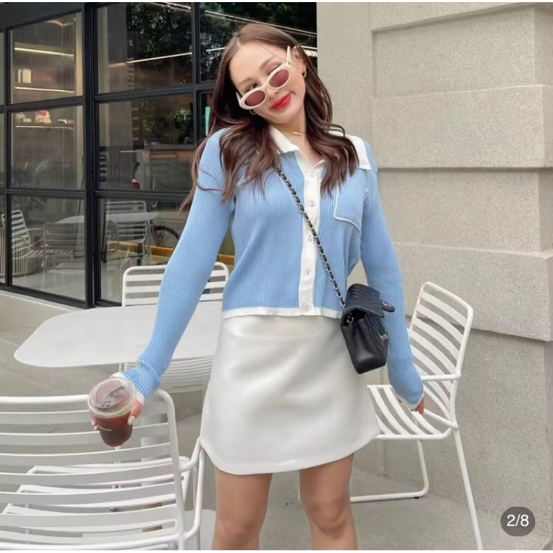 Loonny  store เสื้อไหมพรมสีฟ้าYejin Cadigan