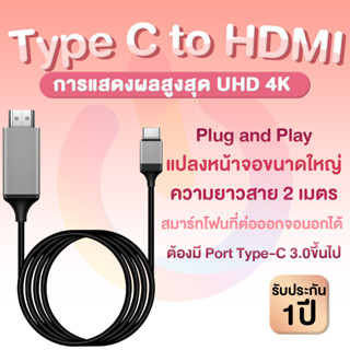 สายแปลงภาพ USB Type C To HDMI ส่งภาพจากมือถือแสดงขึ้นจอมอนิเตอร์ ความยาว 2 เมตร