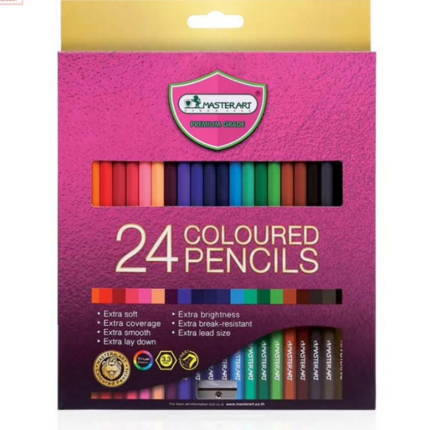 [รุ่นใหม่ สีสดกว่าเดิม] ดินสอสี สีไม้ มาสเตอร์อาร์ต Master art 24 สี แบบแท่งยาว 1หัว ( 1 กล่อง )