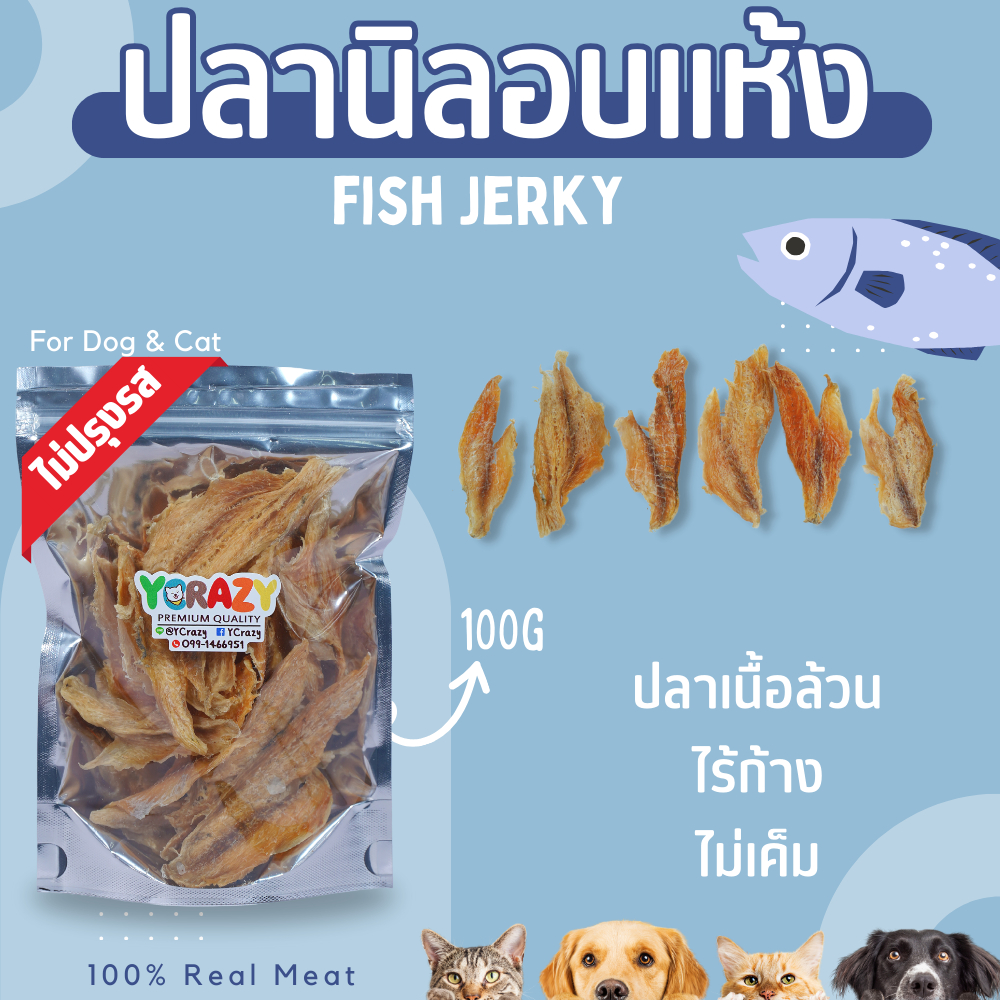 เนื้อปลาอบแห้ง ไม่ปรุงรส ขนมหมา 100 กรัม ปลานิลอบแห้ง ขนมแมว