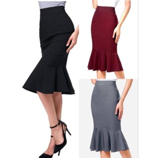 กระโปรงทรงหางปลายาว27"มีขอบ(SS-3XL)พร้อมส่ง
