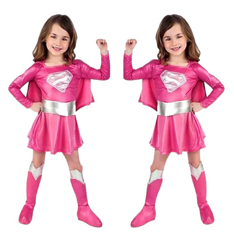 พร้อมส่ง K161 Pink Super Girl ชุดซุปเปอร์เกิร์ล เด็ก สีชมพู ชุดซุปเปอร์เกิล