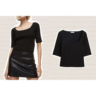 Ribbed Tops เสื้อผ้าร่องคอเหลี่ยม ทรงสวย ยืดหยุ่นได้เยอะ ใส่ได้ตลอดไม่มีเอ้าท์จ้า สีดำ