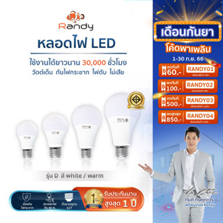 🎁3แถม1 🎁วัตต์เต็ม Randy มอก. หลอดไฟ LED Bulb5W9W15W24W หลอดไฟแอลอีดี ขั้วE27  แอลอีดีหลอดประหยัดไฟ แทนที่หลอดตะเกียบ