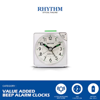 RHYTHM นาฬิกาปลุกตั้งโต๊ะ สี่เหลี่ยมมินิ ขอบพลาสติก มีแสงไฟ เสียงค่อยๆดัง 4 ระดับ ขนาด 5.7 ซม - CRE211