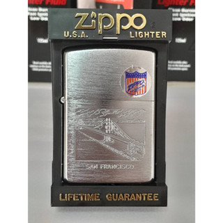 ZIPPO SAN FRANCISCO   BRUSHED CHROME LASER ENGRAVE  ผลิตปี1991  สีเงินผิวโครเมี่ยมลายแบบเลเซอร  ของใหม่ไม่ผ่านการใช้งาน