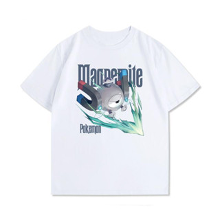 โปเกมอนอะนิเมะ Magnemite พิมพ์เสื้อน่ารักแขนสั้นผู้ชายผ้าฝ้ายแนวโน้ม