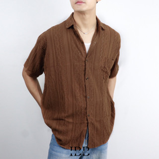 IBB KNIT CHALU SHIRT เสื้อเชิ้ตแขนสั้นผ้าฉลุเนื้อนุ่ม