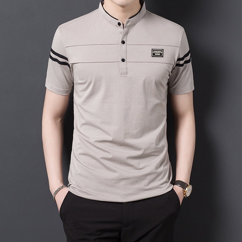 5สีใหม่แฟชั่นเสื้อโปโลผู้ชายผ้าฝ้ายแท้เสื้อยืดยืนขึ้นปกสำนักงานลำลองแขนสั้น