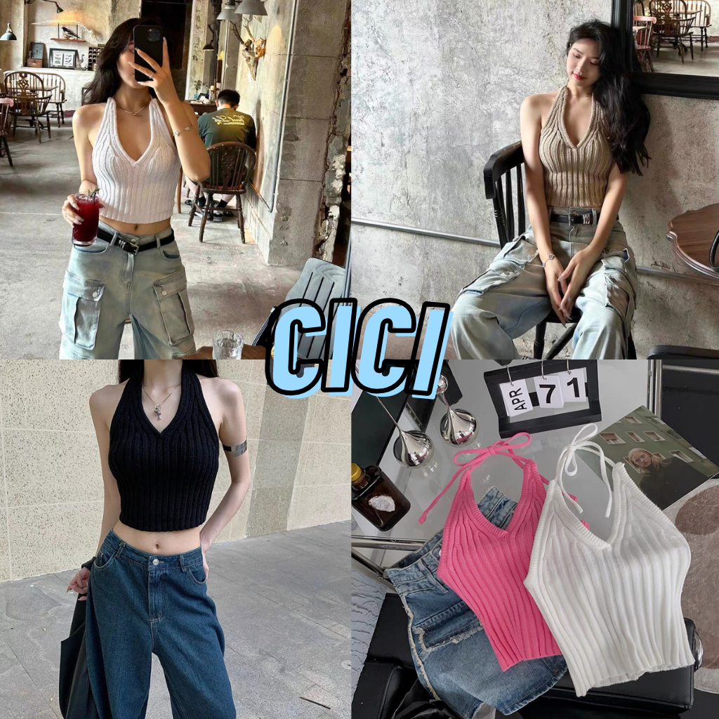 ส่งทันที Cici(NO. M1139)เสื้อคล้องคอไหมพรมสีพื้น ทรงสวย ใส่แล้วเข้ารูป สายฝอควรมี ปังมาก