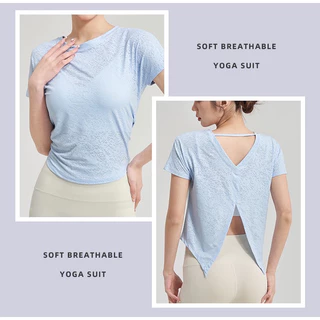 Braclothes#DX033 เสื้อออกกำลังกายผู้หญิง แขนสั้น ผ่าหลัง เนื้อผ้านิ่มใส่สบาย