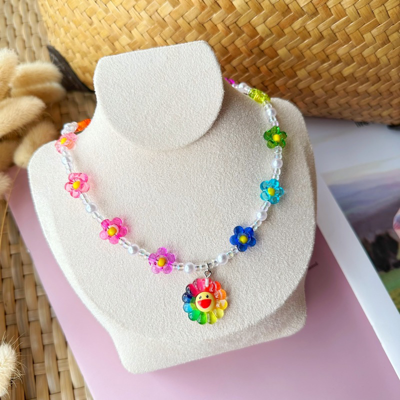 สร้อยคอแฟชั่นดอกไม้สีสันสดใส พร้อมจี้ดอกไม้ [พร้อมส่ง]