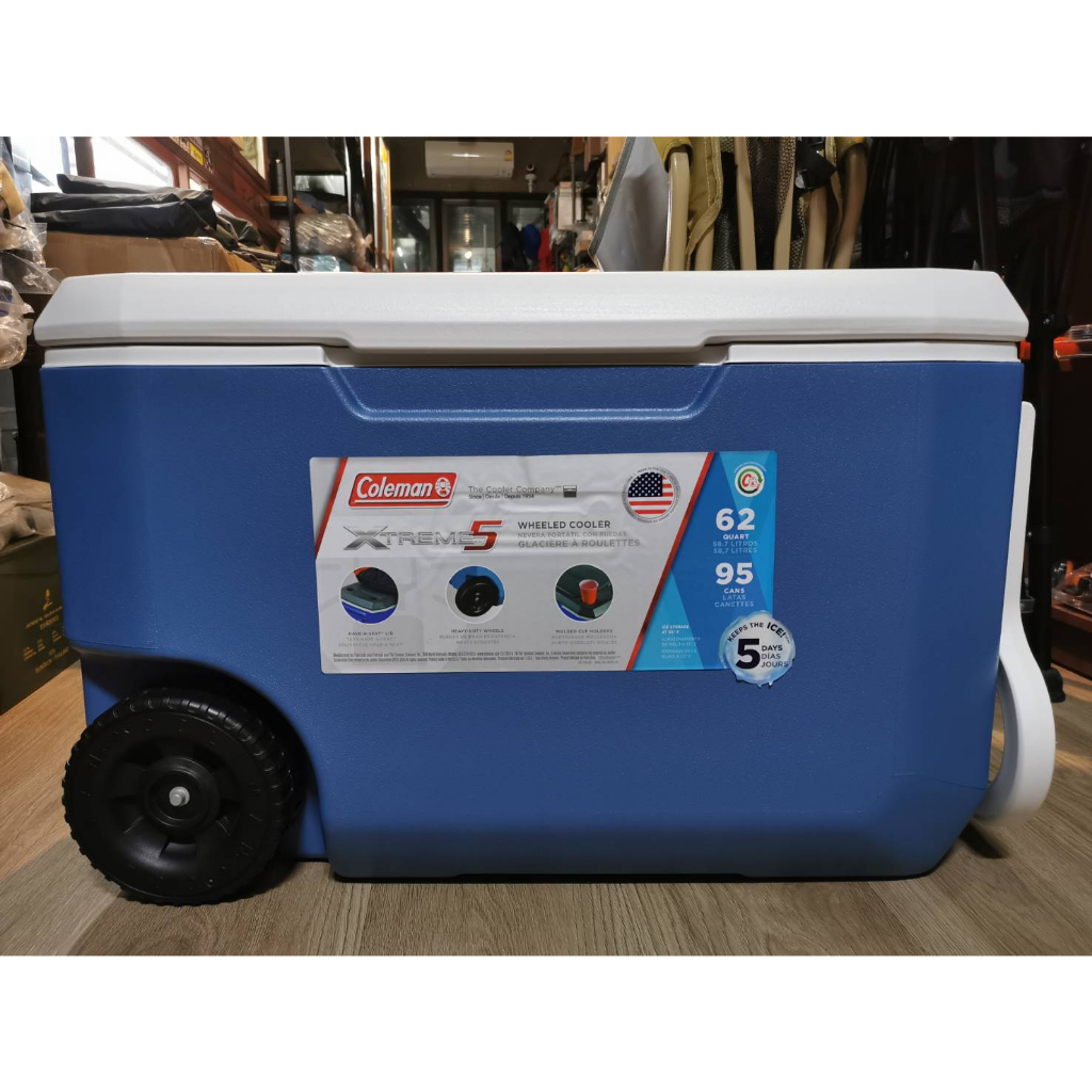 Coleman US 62 QT Xtreme Wheel Cooler กระติกน้ำแข็ง โคลแมน ขนาด 62 Quart (58 ลิตร) by Jeep Camping