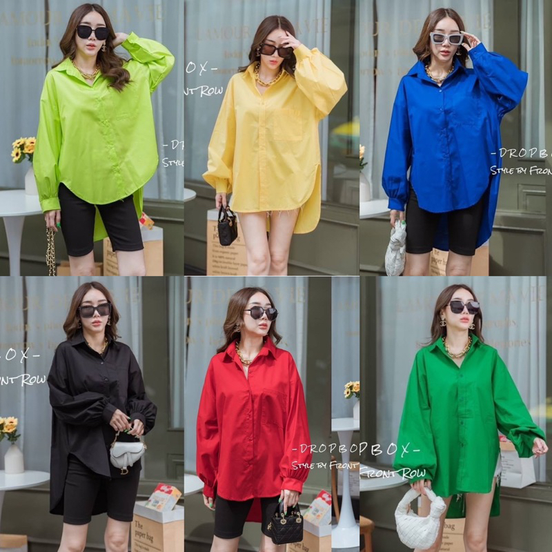 Korea oversize shirt เสื้อเชิ้ต แขนยาว กระดุมหน้า สีพื้น