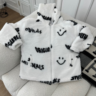 เสื้อฮู้ดแขนยาว เสื้อกันหนาวได้ ผ้าขนลาย Smile