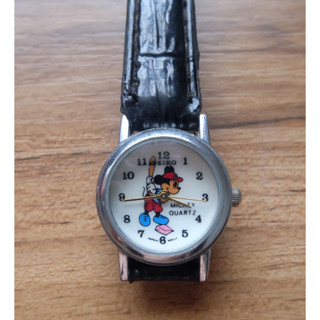 นาฬิกา Vintage Seiko Mickey Quartz Size 24mm สีเงิน มือสอง ของแท้