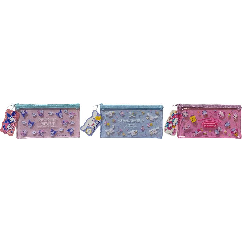 【Direct from Japan】Sanrio Flat Vinyl Glitter Pouch 20×10 cm Zipper Pen Accessories Cases Bag Pencil Cases (My Melody & Kuromi, Cinnamoroll, Sanrio Characters)