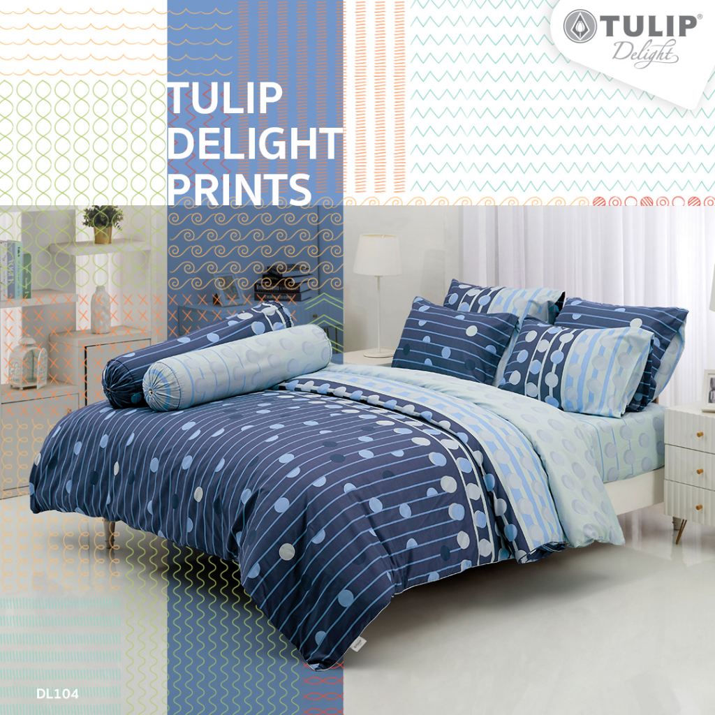 TULIP Delight พิมพ์ลาย DL104 โทนสีบูลไล่เฉด ชุดผ้าปูที่นอน ผ้าปูที่นอน ผ้าห่มนวม พิมพ์ลายสวยงาม สัมผัสนุ่ม