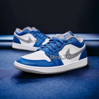 🌟งานหิ้วฮ่องกง มีใบเซอร์ กล่อง📦 รองเท้าผ้าใบ Nike Jordan 1 Low True Blue 2023 Unisex🌟มีป้ายแท็ก เชือก🔥ชนShop2023