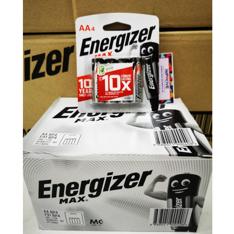 ยกกล่อง- ถ่าน AA พร้อมส่ง-ถ่าน Energizer AA /E91 (แพ็คละ4ก้อน) เอ็นเนอร์ไจเซอร์แม็กซ์ EXP.12-2033