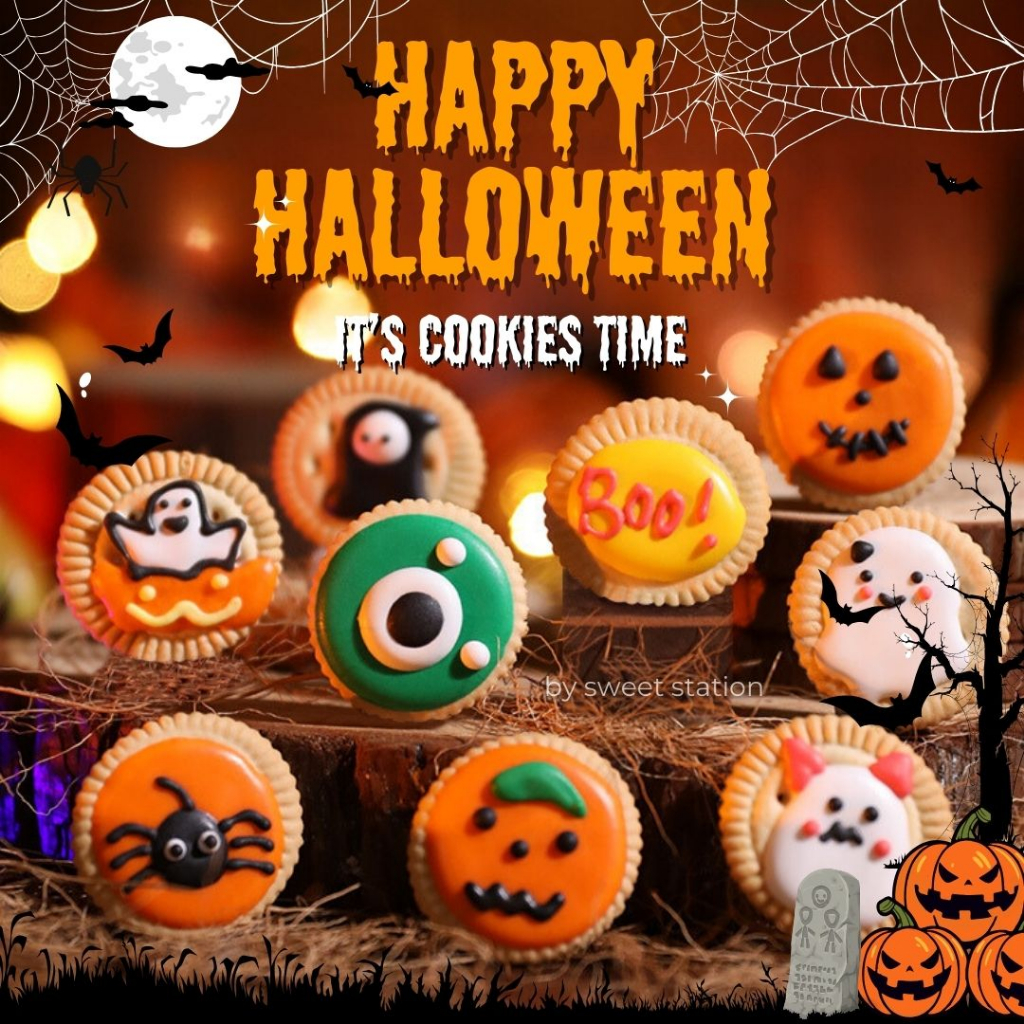 ส่งแมสได้! คุกกี้ฮาโลวีน Halloween Cookies! (1ห่อ/100g.) คุ้กกี้น่ารัก มีหลายแบบในเซ็ต ขนมเทศกาล ขนม