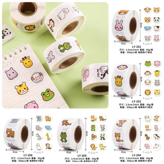 ( LY ) รวมลาย สติกเกอร์การ์ตูนสวนสัตว์ 500ชิ้น/ม้วน