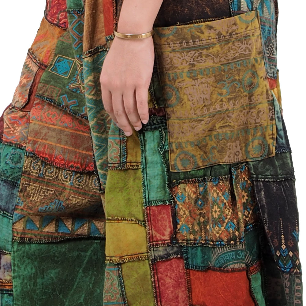 กางเกงขาบานผ้าต่อผ้าฝ้ายแท้สไตล์โบฮีเมียน - รูปที่ 5