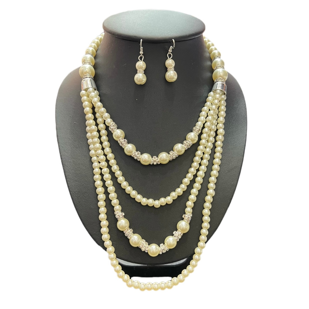 Accessories สร้อยคอไข่มุก เครื่องประดับชุดไทย สร้อยมุกชุดไทย พร้อมต่างหู สีเงินสีทอง