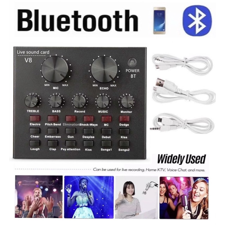 V8 Audio USB Headset  ไมโครโฟน การถ่ายทอดสดทางเว็บ การ์ดเสียง for Phone / Computer--(Bluetooth)