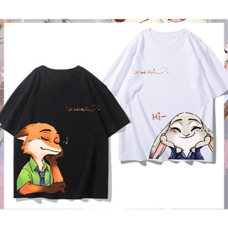 Zootopia Judy Nick ร่วมเสื้อยืดคู่อะนิเมะอุปกรณ์ต่อพ่วง เสื้อผ้าฝ้ายน่ารัก
