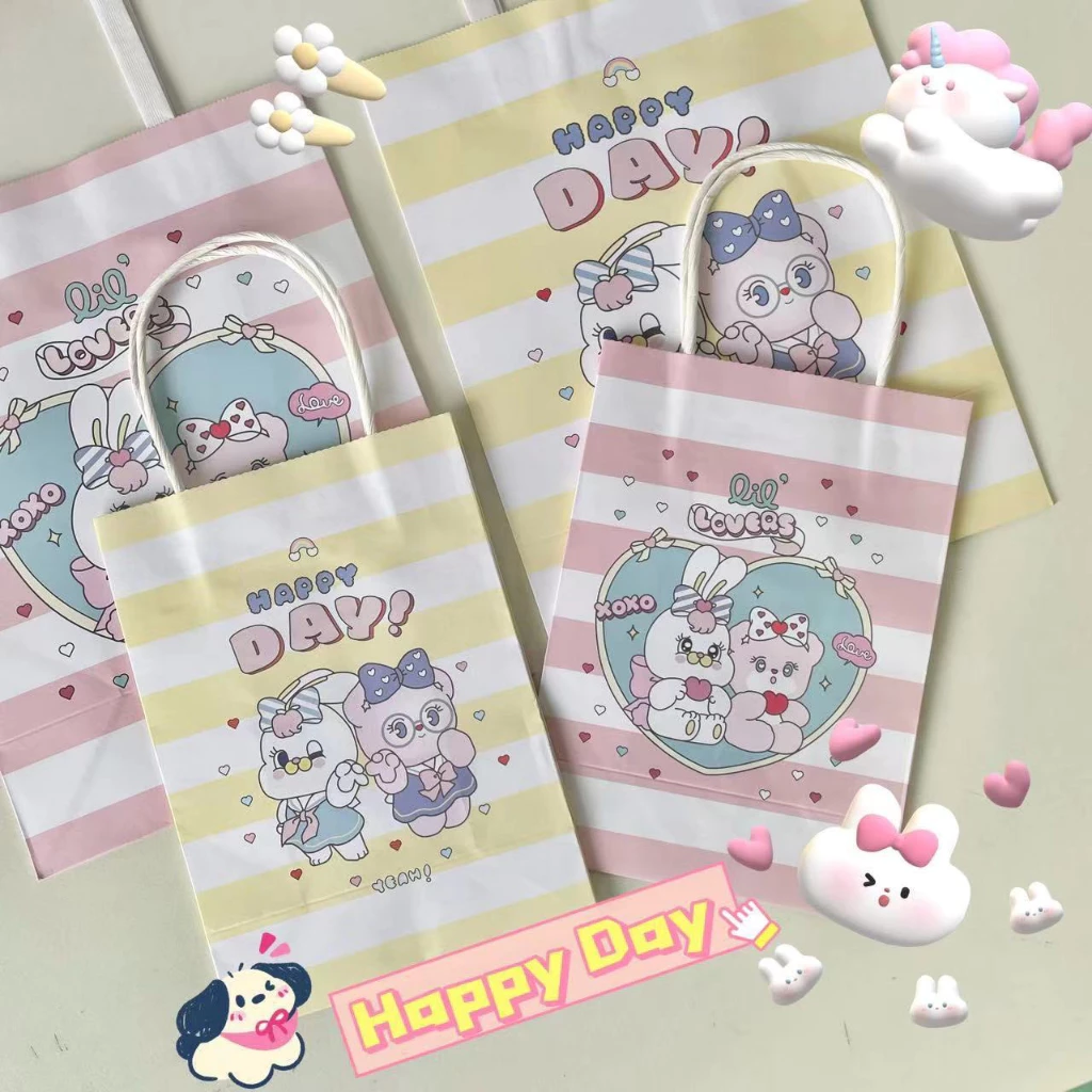 พร้อมส่งในไทย ถุงกระดาษหูหิ้ว การ์ตูน กระต่าย HAPPY DAY มี2แบบ ถุงของขวัญ ใส่ของ บรรจุภัณฑ์ของขวัญ