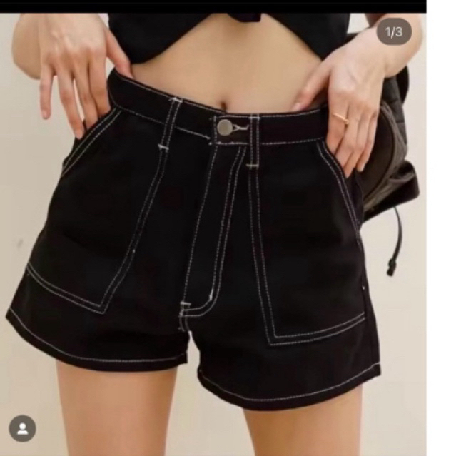 กางเกงขาสั้นยีนส์สีดำ sunny express