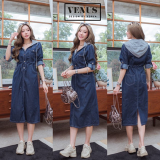 🌈🌿🌼🌺🌸💙🇰🇷 Jeans Hood Long Sleeve Maxi Dress