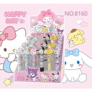 ปากกา Happy Day ลาย Sanrio ด้ามมี Glitter น่ารักมาก ปากกาหมึกน้ำเงิน แบบกด 6ลาย