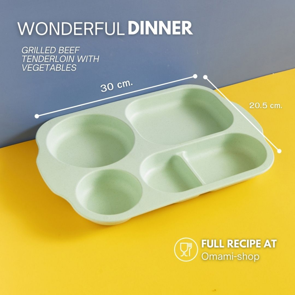 ชุดจานข้าว พลาสติกฟางข้าวสาลี มี4สี ชุดถาดหลุมอาหาร เป็นมิตรกับสิ่งแวดล้อม ถ้วย จาน ชาม จานหลุม - รูปที่ 5