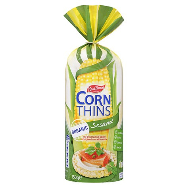 คอร์นติน แผ่นข้าวโพดอบกรอบ ผสมงา 150 กรัม - Corn Thins Sesame 150g