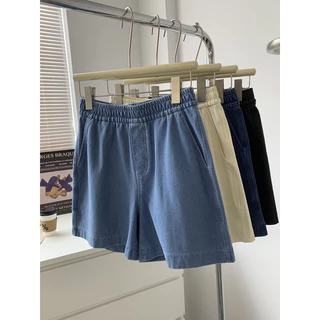 BUBPA(พร้อมส่งบางสี)🔥Shorts กางเกงขาสั้นสียีนส์เอวสม็อค No.460