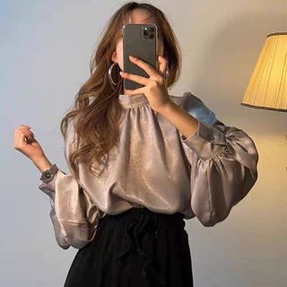 C09✨เสื้อแขนบอลลูนยาวสาวอวบ 100kg++ อก 30-60 นิ้ว คอด้านหลังผูกโบว์ ผ้าซาร่าอย่างดี ไฮโซมากกกกกก XXXXL ใส่ทำงานสวย