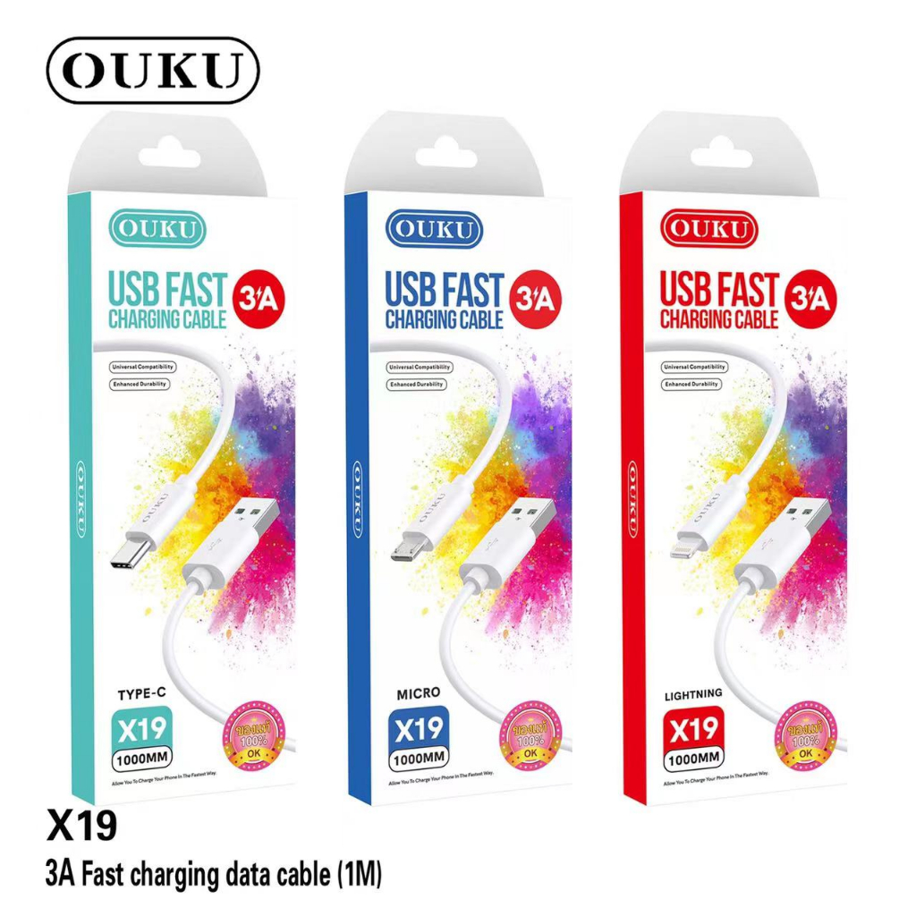 สายชาร์จ สายชาร์จเร็ว Fast Charge 3A OUKU X19 ความยาว1เมตร สายชาร์จสำหรับ IP Type-c Micro(แท้100%)
