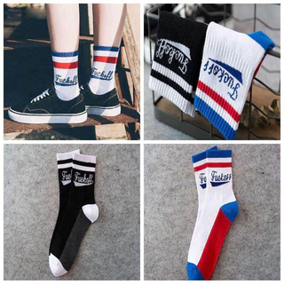 ถุงเท้ากีฬา พิมพ์ลายตัวอักษร ผ้าฝ้ายแบบนิ่ม ใส่สบายCotton men's long socks Fashion men and women socks