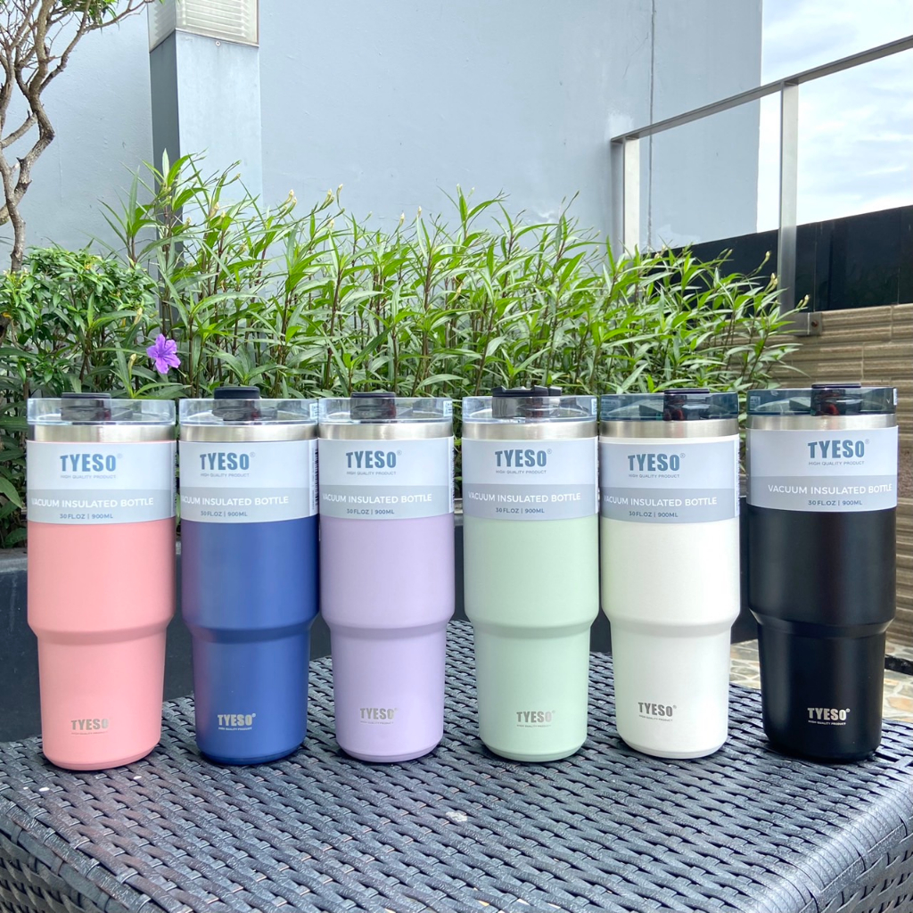 (พร้อมส่ง) เเก้วเก็บความเย็น TYESO ความจุ 900ml รุ่นฝาใส มีอะไหล่ฝาเปลี่ยน 2 ชิ้น