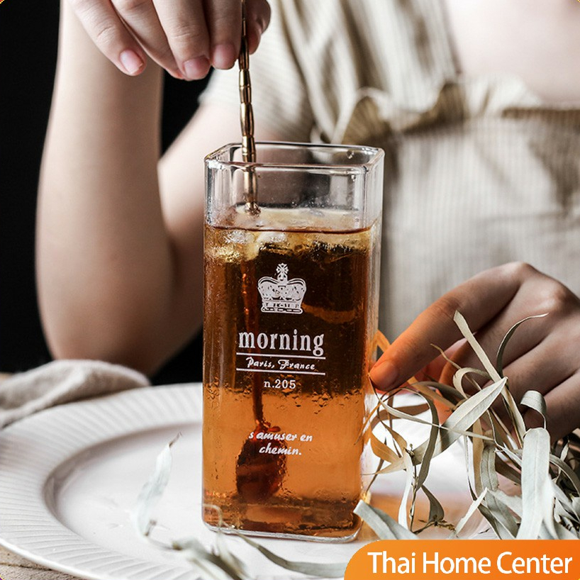 แก้วทรงเหลี่ยมใส น้ำผลไม้ ดิไซน์สวยเก๋ กระจกทนความร้อน Drink glass