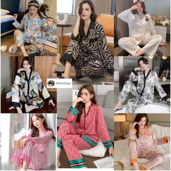 🔥(ราคาที่ถูกที่สุด)l0fum5zlayแบบล่าสุด,ชุดนอนแขนยาว,มีให้เลือก 12 ลาย, ผ้าซาตินเนื้อนุ่ม,ขายาว+เสื้อเชิ้ต,M-2XL