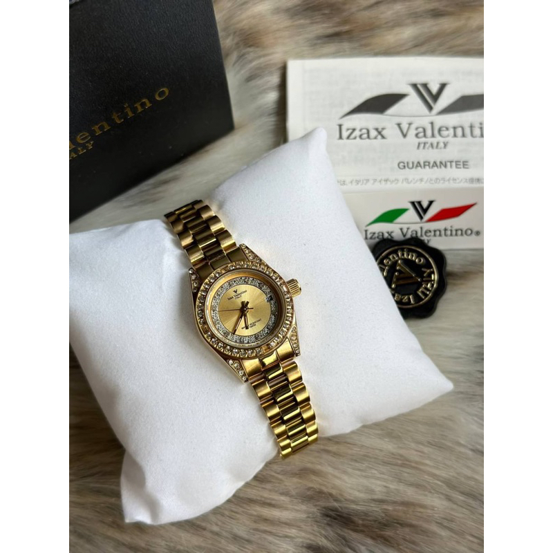 ⌚️Valentino Izax Italy Diamond Round Gold Dial Date Mini Lady'size