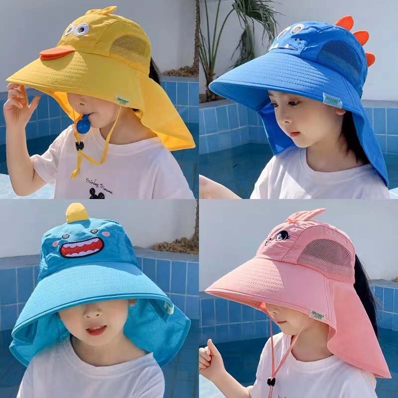 หมวกเด็ก 1ปี-10ปี รอบหัว:48-54 cm. หมวกปีกกว้างกันแดด ฤดูร้อน ป้องกัน UV ติดนกหวีด ลายกระต่าย เป็ด ไดโนเสาร์