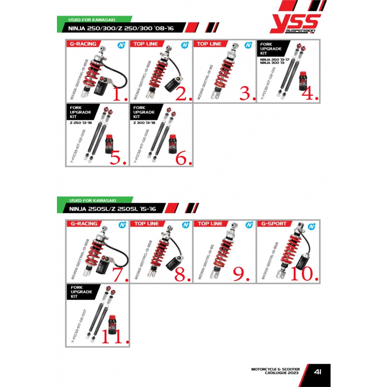 โช๊ค YSS USED FOR KAWASAKI NINJA 250/300/( 250/300 08-16 / NINJA 250SL/Z 250SL 15-16