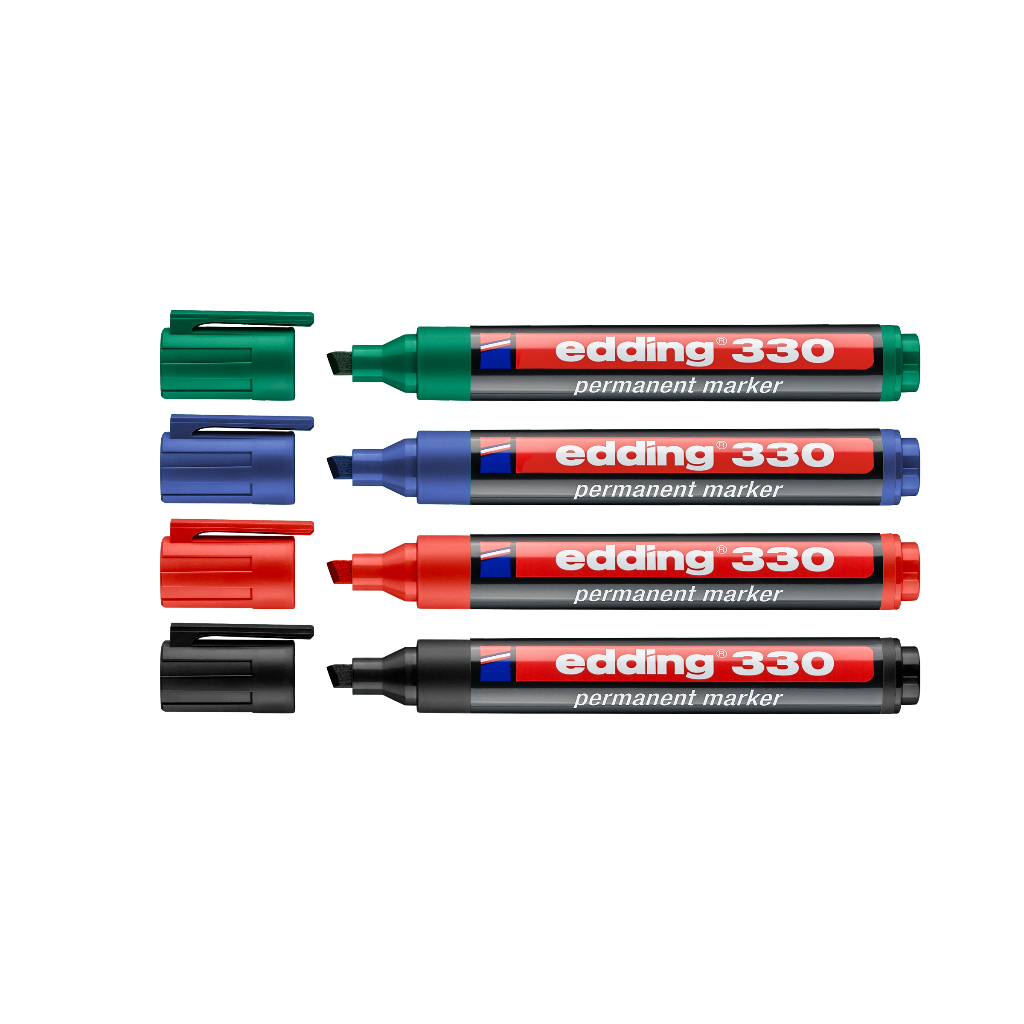 edding 330 ปากกามาร์กเกอร์ ปากกาเคมี Permanent กันน้ำ หัวตัด เขียนเหล็ก กระดาษ แก้ว พลาสติก อลูมิเนียม วัสดุผิวเรียบ